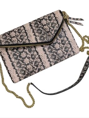 Henri Bendel Debutante Pink Black Leather Snake Convertible Shoulder Clutch Bag